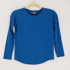 Vince Round Neck Long Sleeve Pullover Tee T-Shirt Blue Size Large
